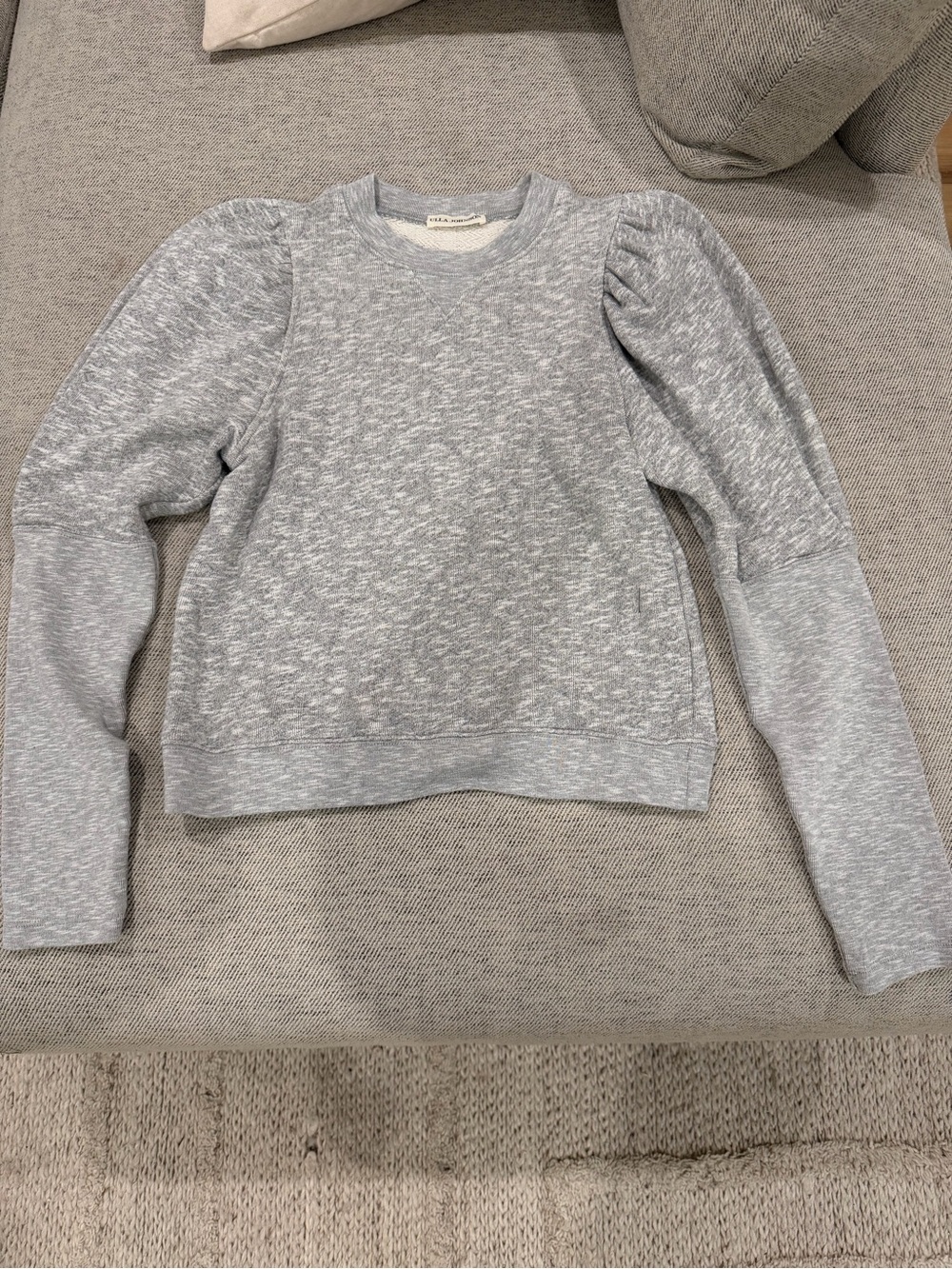 Ulla Johnson Light Gray Puff-Sleeve Crewneck Sweater